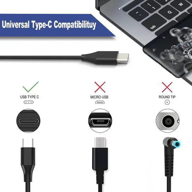 Alt view image 4 of 7 - 45W USB C Laptop Charger for Lenovo Thinkpad L380 L390 T490 T480 E590 E595 Thinkpad x13 Gen 1/2 Chromebook C330 100e 300e 500e Yoga c930 Small Portable ADLX45YLC2D ADLX45YLC3D AC Adapter Power Cord