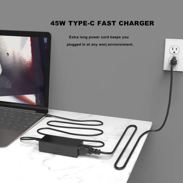 Alt view image 6 of 7 - 45W USB C Laptop Charger for Lenovo Thinkpad L380 L390 T490 T480 E590 E595 Thinkpad x13 Gen 1/2 Chromebook C330 100e 300e 500e Yoga c930 Small Portable ADLX45YLC2D ADLX45YLC3D AC Adapter Power Cord