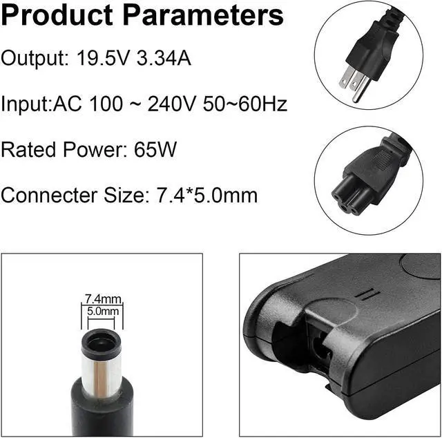 Alt view image 2 of 7 - 65W AC Power Charger Adapter for Dell HA65NS1-00 LA65NS0-00 HA65NS5-00 HA65NS5-XX 09RN2C PA-12 PA-2E Supply Cord