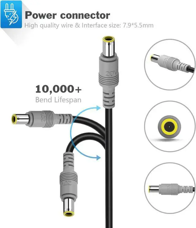 Alt view image 2 of 7 - 65W 3.25A AC Adapter Laptop Charger for Lenovo Thinkpad T400 T410 T420 T420s T500 T520 T530 E545 T61 X140e X230; X220 X230t X300 X60 S230u T400 T410 T420 T420s T500 SL5 Power Supply Cord