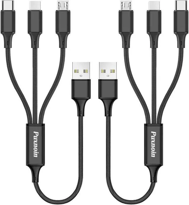 Main image of Multi Charging Cable 2Pack Multi Charger Cable Short 1FT Braided Universal 3 in 1 Multiple USB Cable Charging Cord with Type-C Micro USB Port Connectors for Cell Phone Tablets