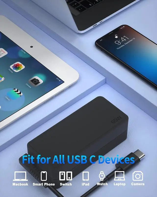 Alt view image 7 of 7 - ATHETRS 65W 45W Type C USB C Charger, Fast Chromebook Charger Compatible with Lenovo Thinkpad, HP Chromebook, Dell Latitude, Mac Book Pro, Acer Chromebook, Huawei Matebook, Samsung Oneplus Smart Phone