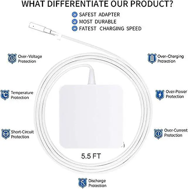 Alt view image 4 of 6 - Mac Book Pro Charger, Replacement 60W Power Adapter L-Tip Magnetic Connector Charger for Mac Book and 13-inch Mac Book Pro(Before Mid 2012 Models)