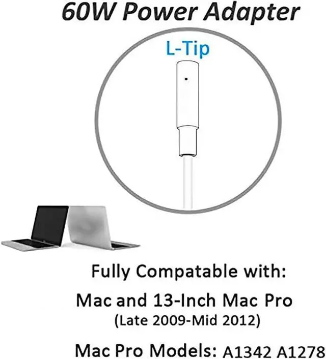 Alt view image 3 of 6 - Mac Book Pro Charger, Replacement 60W Power Adapter L-Tip Magnetic Connector Charger for Mac Book and 13-inch Mac Book Pro(Before Mid 2012 Models)