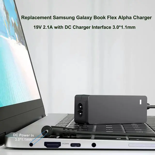 Alt view image 3 of 7 - 19V Charger for Samsung Galaxy Book Flex Alpha 13.3 NP730QCJ-K01US NP730QCJ-K02US, Flex 2 Alpha 13.3" NP730QDA-KB1US NP730QDA-KA1US Power Supply Cord 8.8FT (UL Listed)