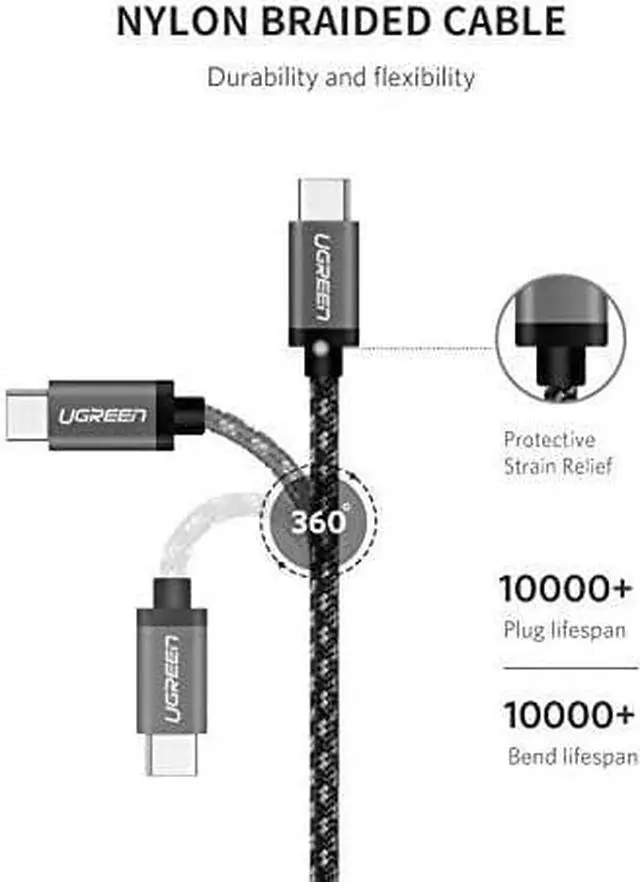 Alt view image 7 of 7 - UGREEN USB C to USB C Cable USB 3.1 Gen 1 Type C PD Fast Charging 5Gbps Compatible with Samsung Note 10 9 S20 S10 S9 MacBook Pro Air 13" iPad Pro 2020 Google Pixel 4 3 2 XL Nintendo Switch 3.3FT
