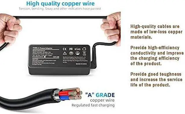 Alt view image 2 of 7 - 45W USB-C Ac Adapter Laptop Charger for HP Pavillion X2 HP Spectre x360 13 Lenovo Yoga 720 910 ThinkPad X1 Yoga5 Pro 4X20E75132 DELL XPS12 XPS13 ASUS ZenBook 3 UX390 Notebook Power Supply Cord Plug