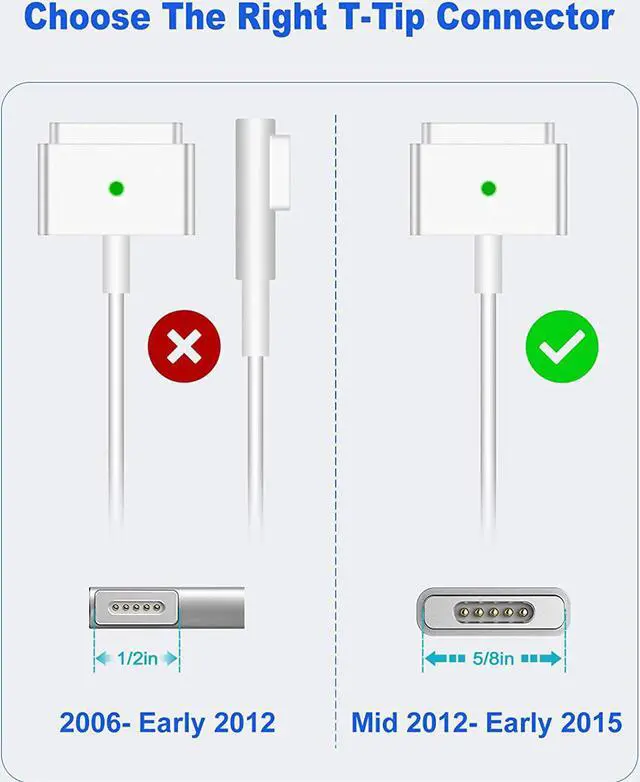 Alt view image 2 of 7 - ZHAOSHA Mac Book Pro Charger, 85W T-Tip Mac Book Air Charger with Fast Charging & Magnetic Connection, Replacement Power Adapter for Mac Book Pro & Air 13/15/17 Inch (After Mid 2012)