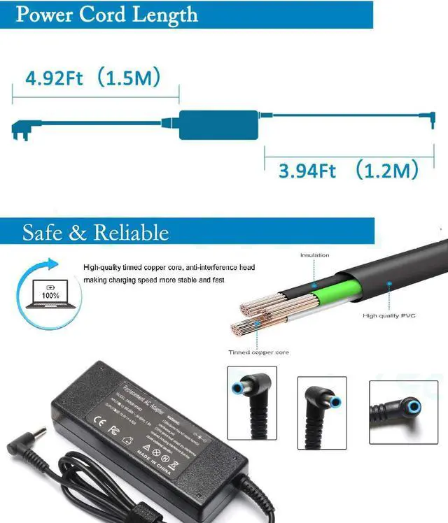 Alt view image 6 of 6 - BURFLO 90W 65W Laptop Charger for HP 15 17 Laptop 15-DW 15-CS 15-CH 15-DF 15-EB:15-DW0081WM 15-DW0037WM 15-DW0046NR 15-DW0083WM 15-DW1083WM 15-CS3075WM 15-CS3055WM 15-CS3065CL 15-CS0053CL 15-DW0XXX