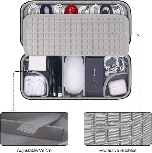 Alt view image 3 of 7 - Hard Electronics Organizer Universal Travel Cable Organizers Large Electronic Accessories Storage Case Bag for Laptop Adapter Cord Charger Plug Hard Drive Earphone USB Hub Black