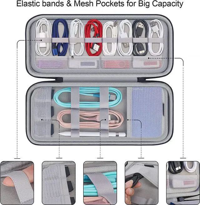 Alt view image 2 of 7 - Hard Electronics Organizer Universal Travel Cable Organizers Large Electronic Accessories Storage Case Bag for Laptop Adapter Cord Charger Plug Hard Drive Earphone USB Hub Black