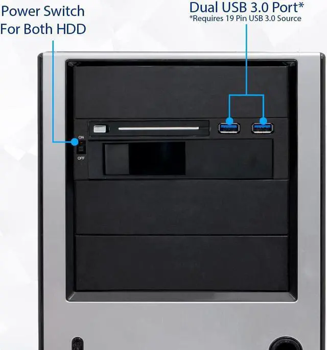 Alt view image 4 of 7 - Syba SY-MRA55006 5.25" Bay Tray Less Mobile Rack for 3.5" and 2.5" Sata III HDD with Extra 2 Port USB 3.0, Black/White