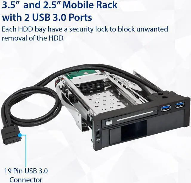 Alt view image 6 of 7 - Syba SY-MRA55006 5.25" Bay Tray Less Mobile Rack for 3.5" and 2.5" Sata III HDD with Extra 2 Port USB 3.0, Black/White