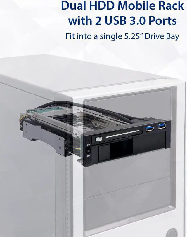 Alt view image 5 of 7 - Syba SY-MRA55006 5.25" Bay Tray Less Mobile Rack for 3.5" and 2.5" Sata III HDD with Extra 2 Port USB 3.0, Black/White