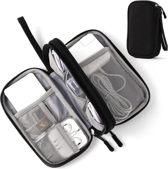 Main image of Electronic Organizer Pouch Bag 3 Compartments Travel Cable Organizer Bag Pouch Portable Electronic Phone Accessories Storage Multifunctional Case for Cable Cord Charger Hard Drive Earphone(Black)
