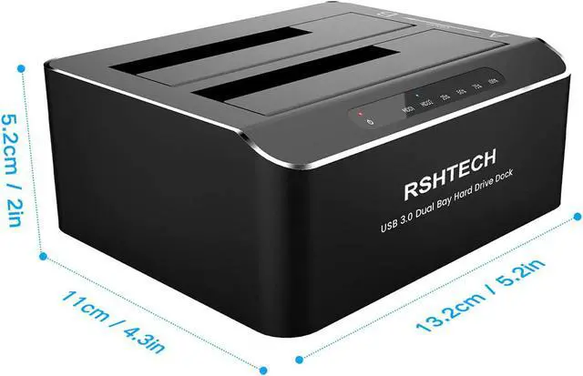 Alt view image 6 of 7 - Hard Drive Dock, RSHTECH Aluminum USB 3.0 to SATA Dual Bay External Hard Drive Docking Station for 2.5 & 3.5 inch SATA HDD SSD with Offline Clone/Duplicator Function, Support UASP & 2x16TB (RSH-DS01)