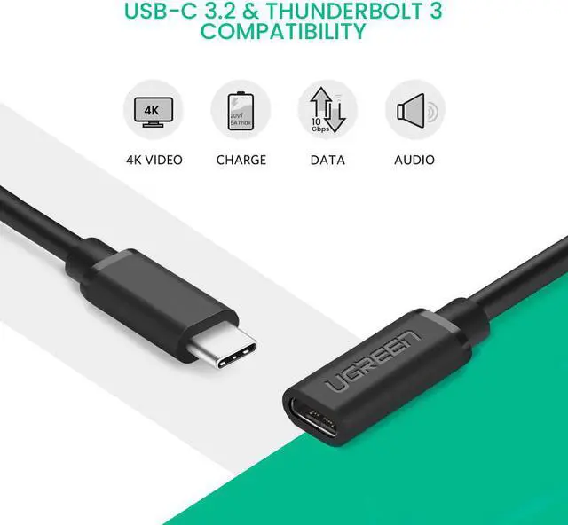 Alt view image 3 of 7 - UGREEN USB Type C Extension Cable - Extender 1.5FT Male to Female USB 3.2(10Gbps) Fast Charging Thunderbolt 3 Compatible with MacBook Pro iPad Pro Dell XPS Surface Nintendo Switch DJI Mavic Dongle Hub