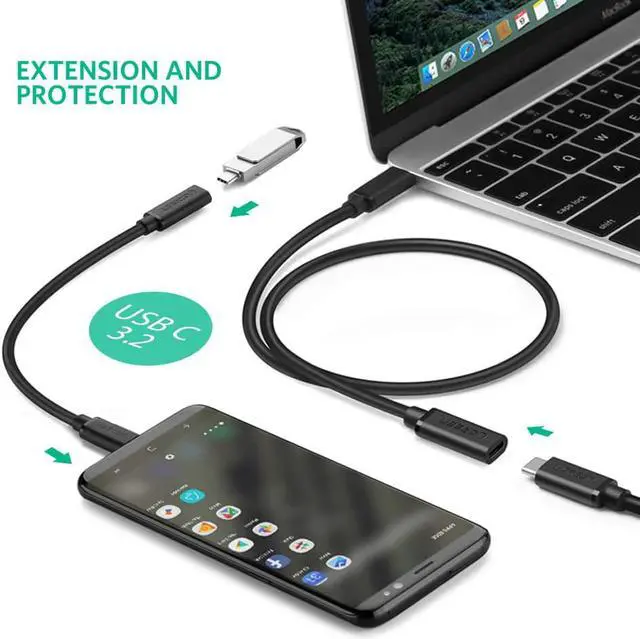 Alt view image 7 of 7 - UGREEN USB Type C Extension Cable - Extender 1.5FT Male to Female USB 3.2(10Gbps) Fast Charging Thunderbolt 3 Compatible with MacBook Pro iPad Pro Dell XPS Surface Nintendo Switch DJI Mavic Dongle Hub
