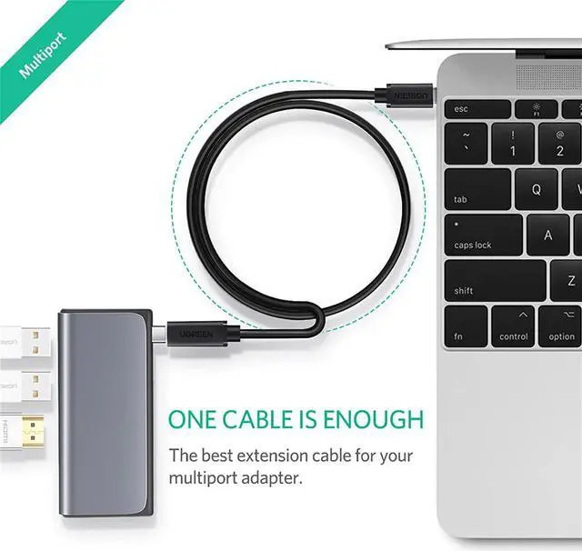 Alt view image 6 of 7 - UGREEN USB Type C Extension Cable - Extender 1.5FT Male to Female USB 3.2(10Gbps) Fast Charging Thunderbolt 3 Compatible with MacBook Pro iPad Pro Dell XPS Surface Nintendo Switch DJI Mavic Dongle Hub
