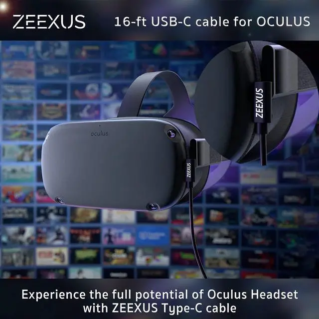 Alt view image 2 of 7 - Oculus Quest 2 Link Cable 16 ft - USB C to USB A - USB 3.2 Gen1 5gbps - Oculus Quest 2 Charging Cable 90 Degree Angled (16 FT USB A to C Black)