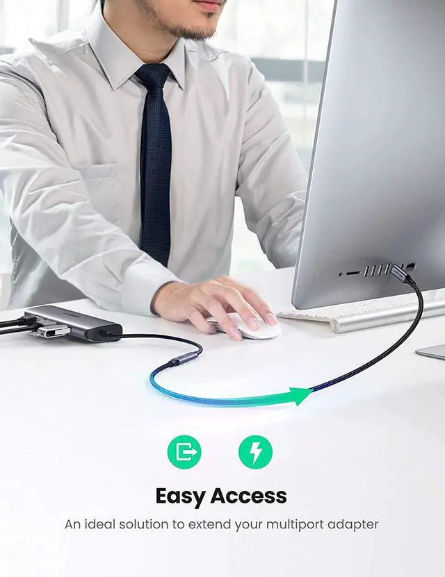 Alt view image 4 of 7 - UGREEN USB Type C Extension Cable - USB 3.2 Gen2 Extender 1.5FT 10Gbps Data Transfer 4K Video Output 100W PD Fast Charging Compatible with Thunderbolt 3, MacBook Pro, iPad Pro, Galaxy S2, Google Pixel