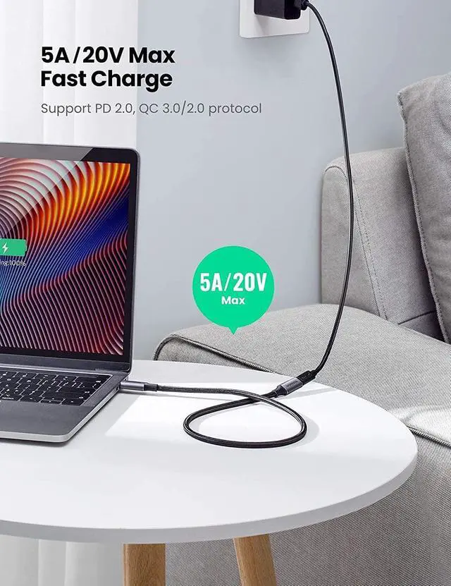 Alt view image 6 of 7 - UGREEN USB Type C Extension Cable - USB 3.2 Gen2 Extender 1.5FT 10Gbps Data Transfer 4K Video Output 100W PD Fast Charging Compatible with Thunderbolt 3, MacBook Pro, iPad Pro, Galaxy S2, Google Pixel