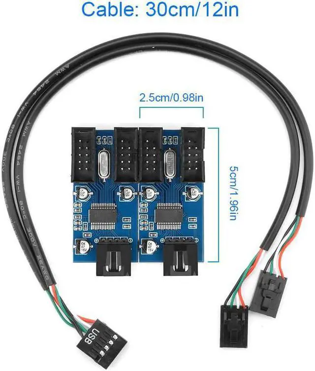 Alt view image 7 of 7 - 9pin USB Header Male 1 to 4 Female Extension Card USB 2.0 Splitter Cable Connector for Motherboard Adapter Port Multiplier for CPU WiFi Receiver Fans and RGB Light
