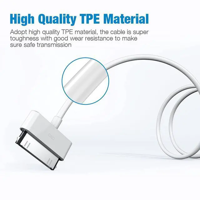 Alt view image 3 of 7 - Certified 30 Pin USB Charging Cable 4.0ft USB Sync Charging Cord iPhone Compatible for 4 4s 3G 3GS iPad 1 2 3 iPod Touch Nano White (1 PCS)