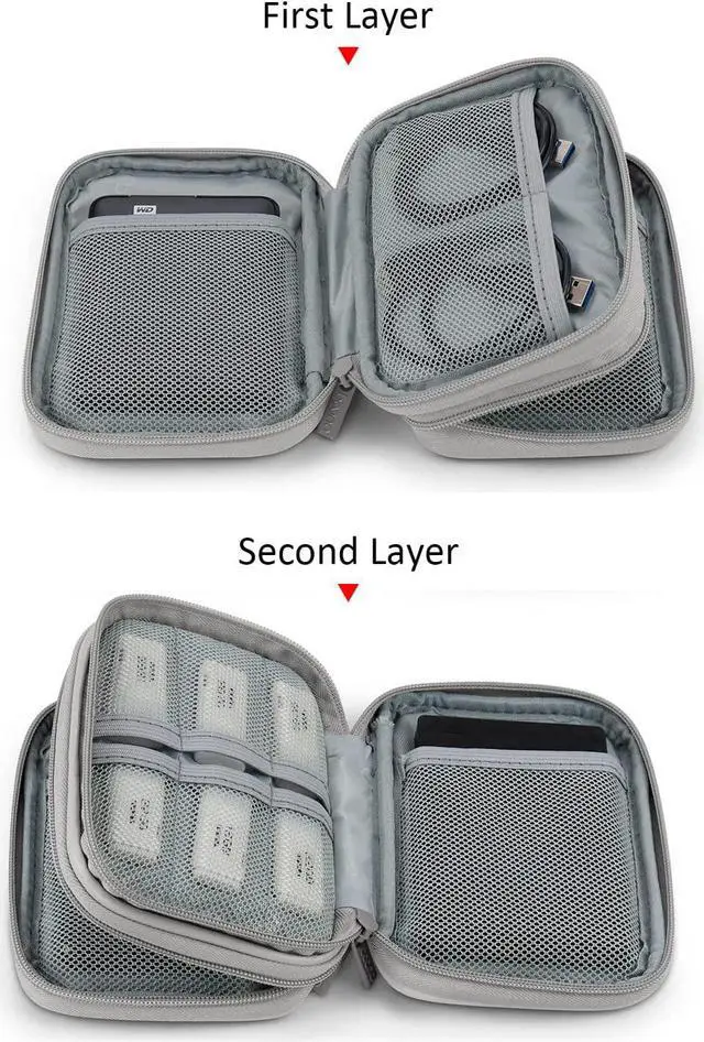 Alt view image 3 of 7 - Dual Hard Drive Case Double Layers 2.5 inch External Drive Storage Carrying Bag Waterproof Shockproof for Organizing HDD and Electronic Accessories PU Leather Black