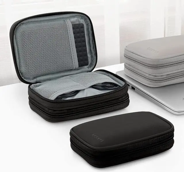 Alt view image 6 of 7 - Dual Hard Drive Case Double Layers 2.5 inch External Drive Storage Carrying Bag Waterproof Shockproof for Organizing HDD and Electronic Accessories PU Leather Black