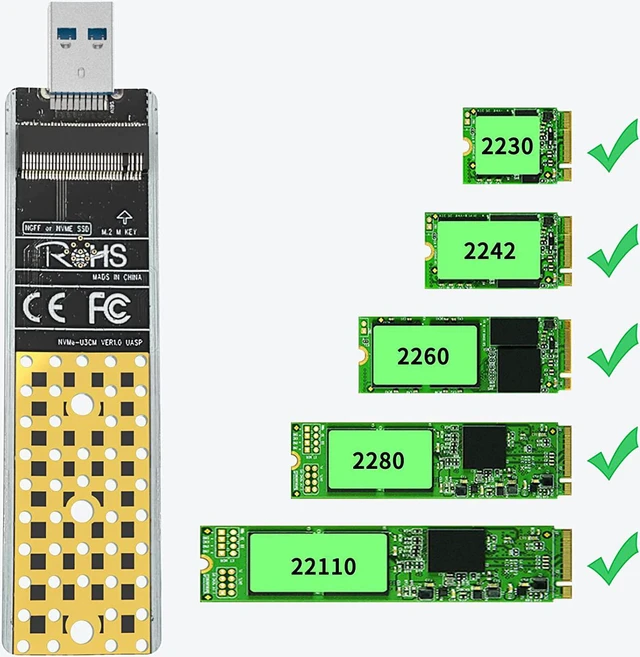 Alt view image 4 of 7 - NVMe to USB Adapter M.2 SSD to USB 3.1 Type A Card M.2 PCIe Based M Key Hard Drive Converter Reader as Portable SSD 10 Gbps USB 3.1 Gen 2 Bridge Chip Support OS 2242 2260 2280 Size SSD