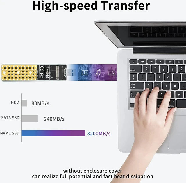 Alt view image 6 of 7 - NVMe to USB Adapter M.2 SSD to USB 3.1 Type A Card M.2 PCIe Based M Key Hard Drive Converter Reader as Portable SSD 10 Gbps USB 3.1 Gen 2 Bridge Chip Support OS 2242 2260 2280 Size SSD