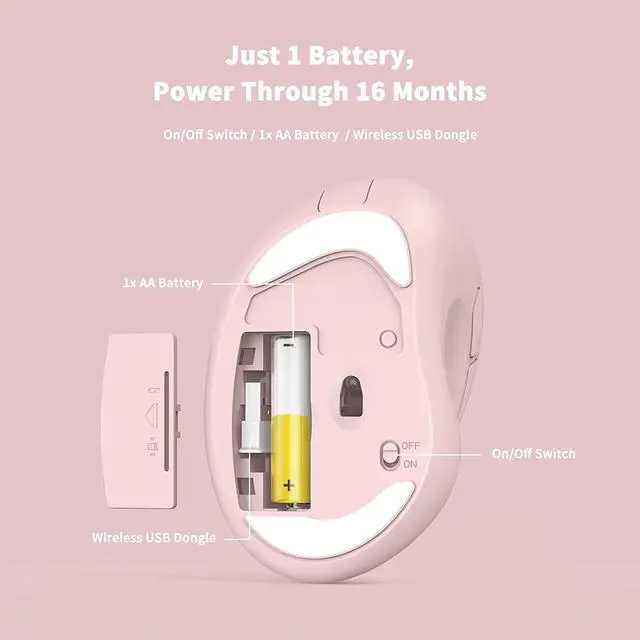 Alt view image 5 of 7 - MICROPACK Digitally Yours Ergonomic Wireless Mouse with USB Receiver for PC, Laptop and Desktop, Pink