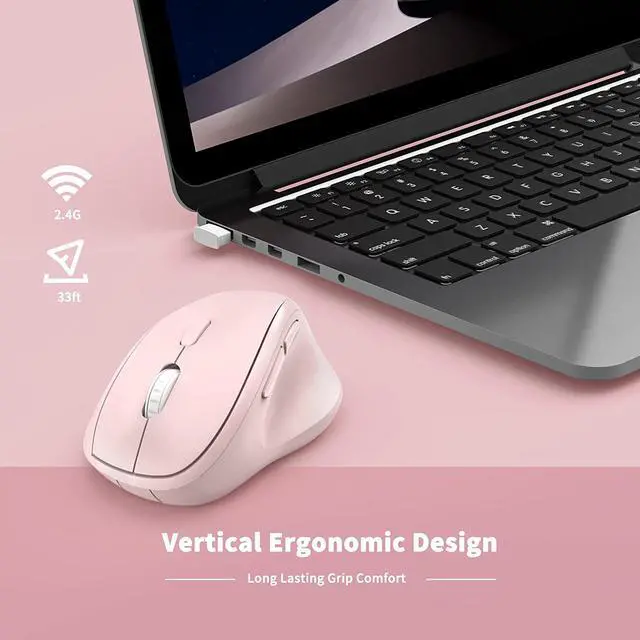 Alt view image 4 of 7 - MICROPACK Digitally Yours Ergonomic Wireless Mouse with USB Receiver for PC, Laptop and Desktop, Pink