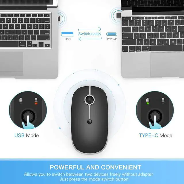 Alt view image 3 of 7 - Type C Wireless Mouse Vssoplor Dual Mode 2.4G Wireless Mouse USB C Cordless Mice with Nano USB and Type C Receiver Compatible with PC Laptop MacBook and All Type C Devices-Black and Silver