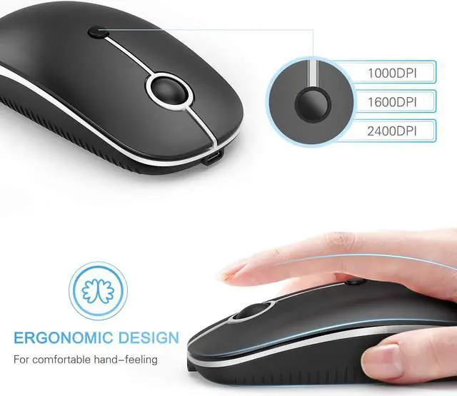 Alt view image 5 of 7 - Type C Wireless Mouse Vssoplor Dual Mode 2.4G Wireless Mouse USB C Cordless Mice with Nano USB and Type C Receiver Compatible with PC Laptop MacBook and All Type C Devices-Black and Silver