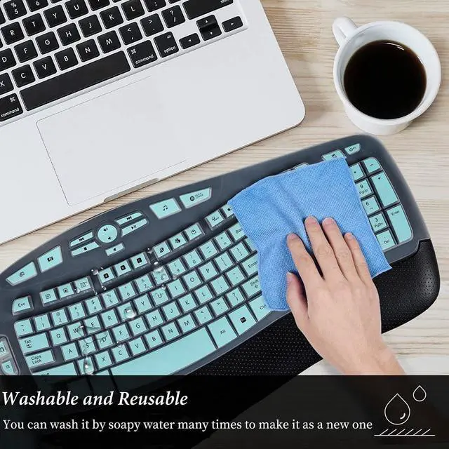 Alt view image 6 of 6 - Keyboard Cover Skin Compatible with Logitech K350 Wireless Keyboard Logitech K350 MK550 MK570 Accessories Ultra Thin Logitech Wireless Wave Silicone Keyboard Protective Skin -Mint