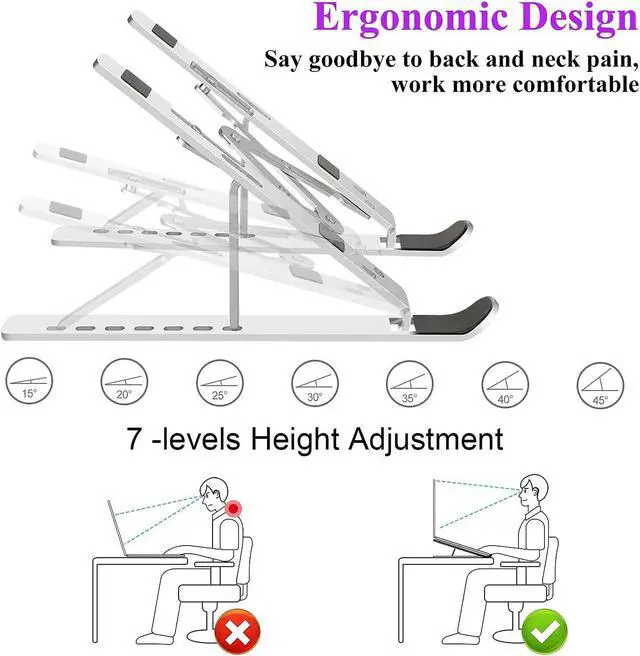 Alt view image 6 of 7 - Laptop Stand Laptop Riser Computer Stand for Desk Adjustable Aluminum Foldable Portable Desktop Holder Compatible with MacBook Air pro iPad  10-15.6 Laptop and Tablets (Silver)