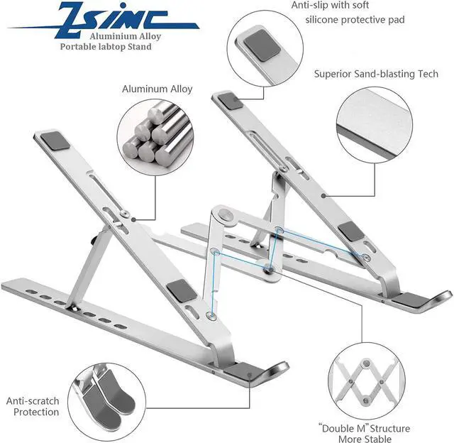 Alt view image 5 of 7 - Laptop Stand Laptop Riser Computer Stand for Desk Adjustable Aluminum Foldable Portable Desktop Holder Compatible with MacBook Air pro iPad  10-15.6 Laptop and Tablets (Silver)