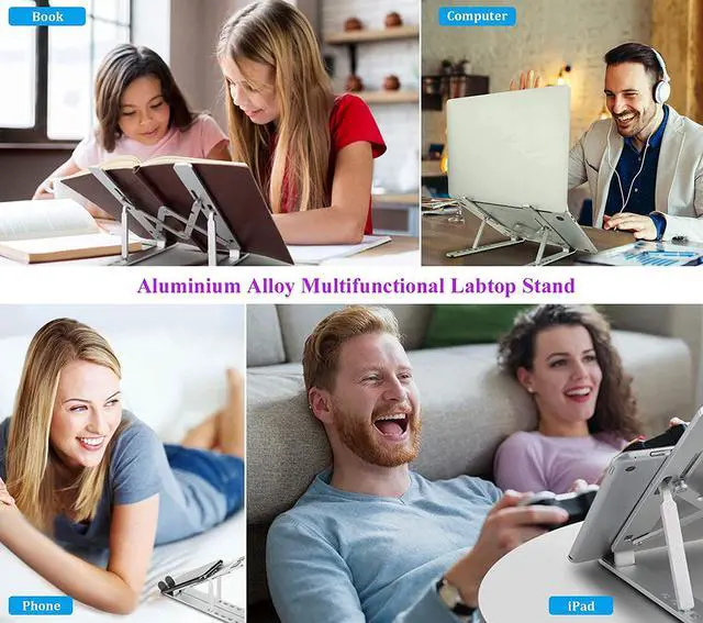 Alt view image 4 of 7 - Laptop Stand Laptop Riser Computer Stand for Desk Adjustable Aluminum Foldable Portable Desktop Holder Compatible with MacBook Air pro iPad  10-15.6 Laptop and Tablets (Silver)