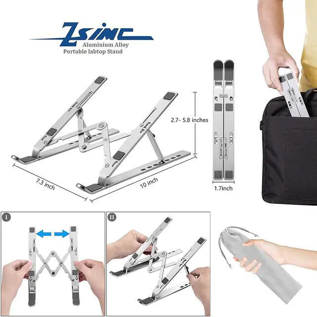 Alt view image 2 of 7 - Laptop Stand Laptop Riser Computer Stand for Desk Adjustable Aluminum Foldable Portable Desktop Holder Compatible with MacBook Air pro iPad  10-15.6 Laptop and Tablets (Silver)