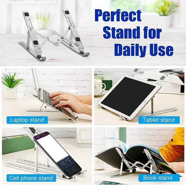 Alt view image 3 of 7 - Laptop Stand Laptop Riser Computer Stand for Desk Adjustable Aluminum Foldable Portable Desktop Holder Compatible with MacBook Air pro iPad  10-15.6 Laptop and Tablets (Silver)