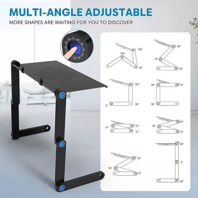 Alt view image 2 of 7 - Extra Wide Adjustable Laptop Stand with Cooling Fan & Mouse Pad for 17 Inch Computer Portable Ergonomic Lap Desk for Bed Sofa Couch Office (Aluminum Table Tray: 19 Black)