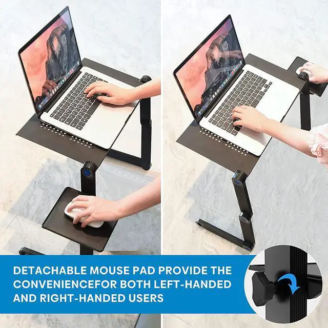 Alt view image 4 of 7 - Extra Wide Adjustable Laptop Stand with Cooling Fan & Mouse Pad for 17 Inch Computer Portable Ergonomic Lap Desk for Bed Sofa Couch Office (Aluminum Table Tray: 19 Black)