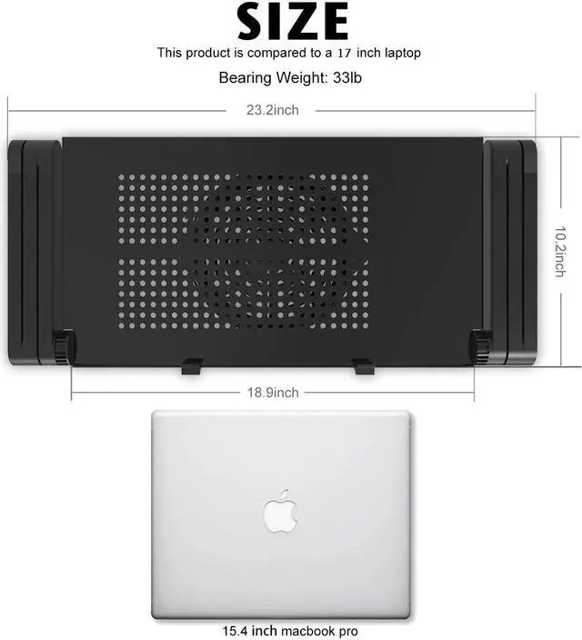 Alt view image 5 of 7 - Extra Wide Adjustable Laptop Stand with Cooling Fan & Mouse Pad for 17 Inch Computer Portable Ergonomic Lap Desk for Bed Sofa Couch Office (Aluminum Table Tray: 19 Black)