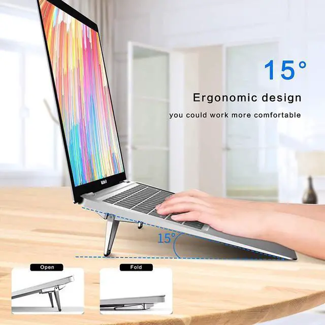 Alt view image 3 of 6 - Laptop Stand Portable, Zinc Alloy Invisible Laptop Cooling Pad, Mini Laptop Riser Invisible, Ergonomic Laptop Legs for 12-20 Inches Laptop.Silver-4pieces
