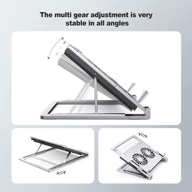Alt view image 4 of 7 - Laptop Stand Aluminium Laptop Cooler Stand Notebook Laptop Holder Notebook Cooling Stand with 2 Fans 1500 RPM USB Port & Type C Port(Silver)