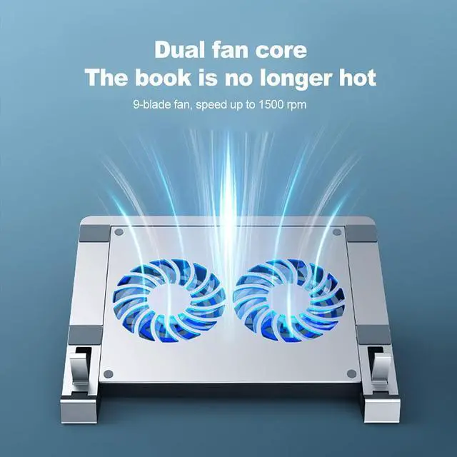Alt view image 3 of 7 - Laptop Stand Aluminium Laptop Cooler Stand Notebook Laptop Holder Notebook Cooling Stand with 2 Fans 1500 RPM USB Port & Type C Port(Silver)