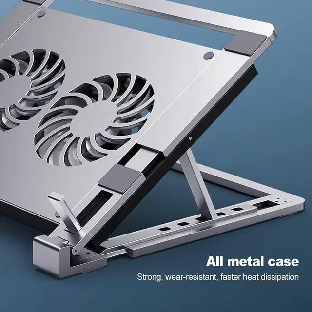 Alt view image 6 of 7 - Laptop Stand Aluminium Laptop Cooler Stand Notebook Laptop Holder Notebook Cooling Stand with 2 Fans 1500 RPM USB Port & Type C Port(Silver)