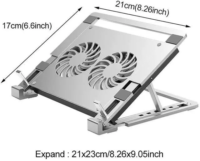 Alt view image 7 of 7 - Laptop Stand Aluminium Laptop Cooler Stand Notebook Laptop Holder Notebook Cooling Stand with 2 Fans 1500 RPM USB Port & Type C Port(Silver)